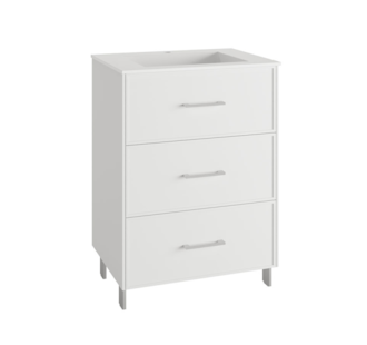 MEUBLE A/PIEDS 60CM 3T POIGNÉE BLANC A/ LAVABO